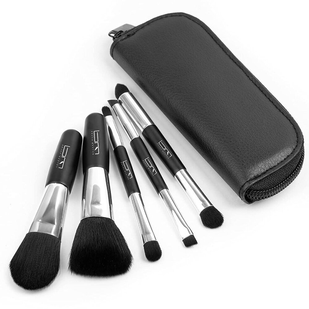 Travel Makeup Brushes Set w/Pouch, 5PCS Double Ended Portable Mini Cosmetic Brus
